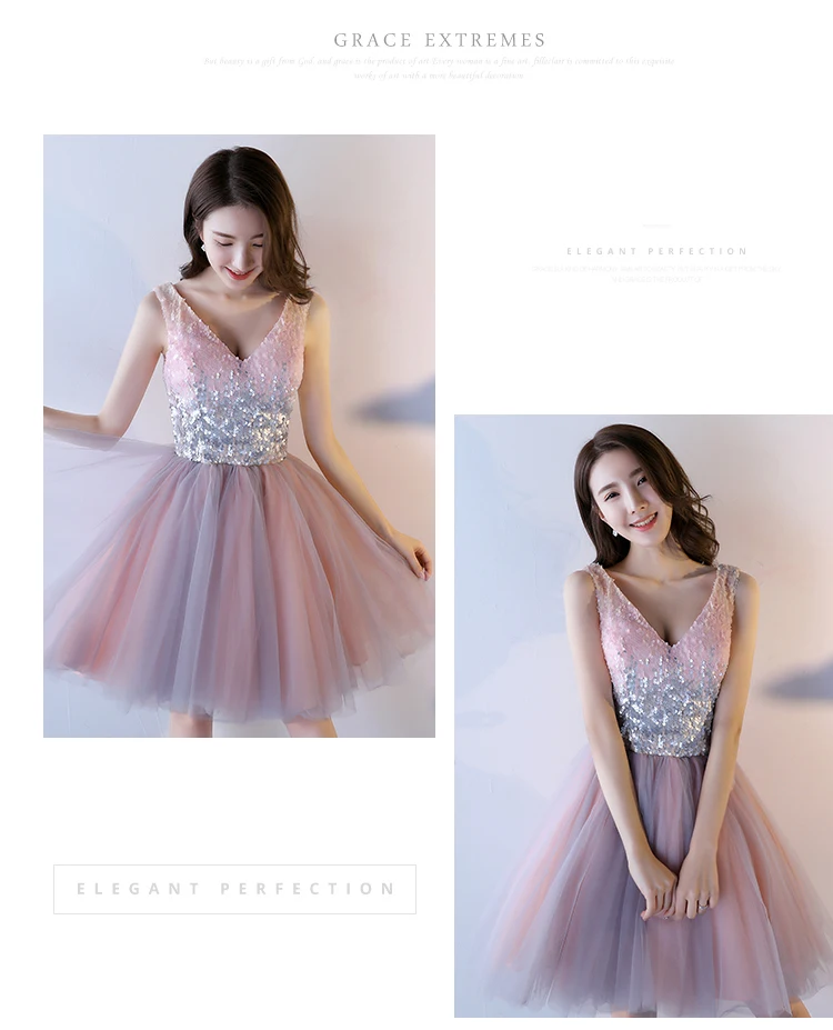 Pink A-Line Sequined Knee-Length Princess Bridesmaid Dress in Bridesmaid dresses