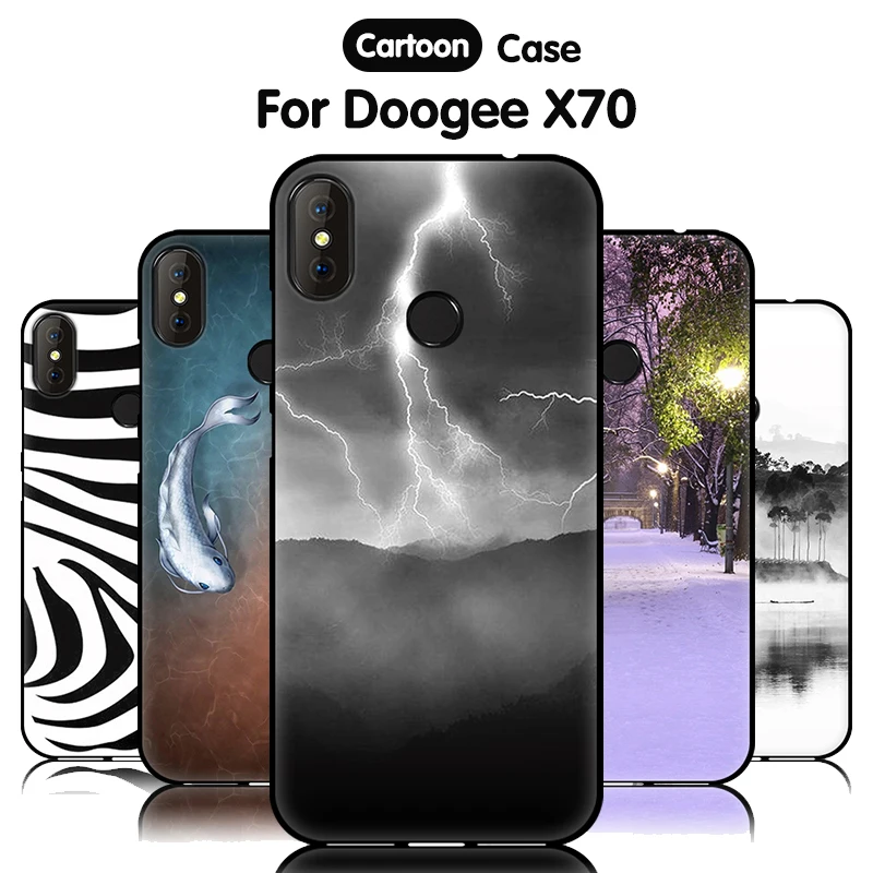 

EiiMoo Cartoon 3D Pattern Silicone Phone Case For Doogee X70 Case Black Matte Tpu Soft Back Cover For Doogee X70 Funda Case 5.5"