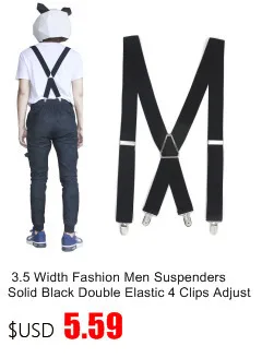 3,5 ширина Модные мужские подтяжки однотонные черные двойные эластичные 4 зажимы регулируемые двухсторонние металлические крест X сзади женские брюки подтяжки