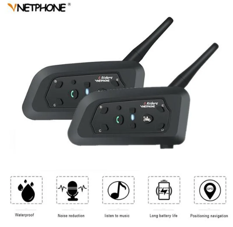 

VNETPHONE Helmet Headset Bluetooth Intercom for Motorcycle Wireless Bluetooth Interphone BT Intercom Headset 1200M 2Set