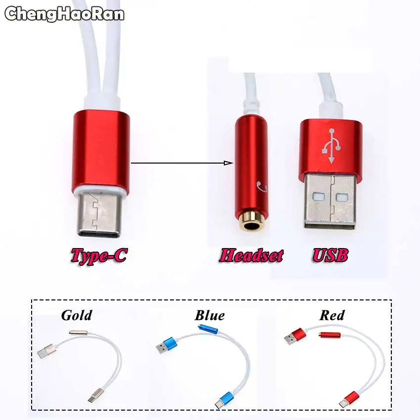 

ChengHaoRan 2 In 1 USB to Type-C/3.5mm Earphone Audio Charging Cable Power Supply Cables Cord Wire Line for Listening Music