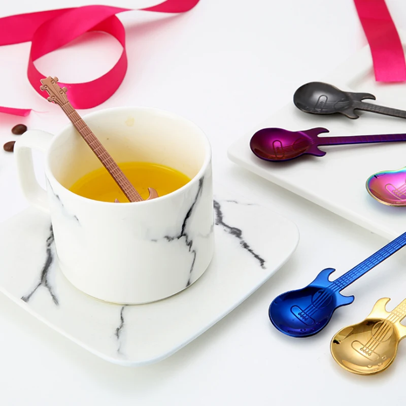 

Guitar coffee spoon 2018 create 304 stainless steel coffee scoop rose gold black cutlery tea spoon coffee accessories teaspoon 7