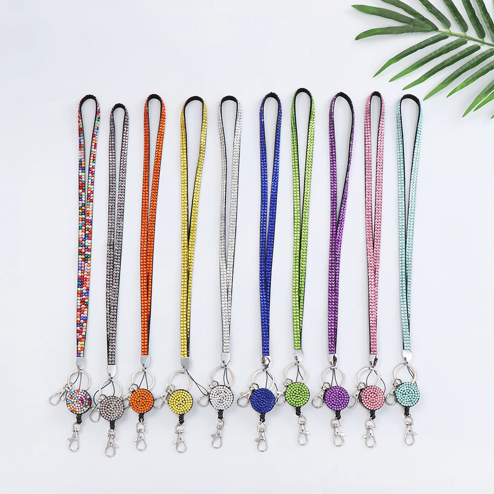 Unisex ID Card Holder Neck Strap Rhinestone Retractable Reel Hanging Rope Lanyard Lightweight Neck Strap Office Supplies