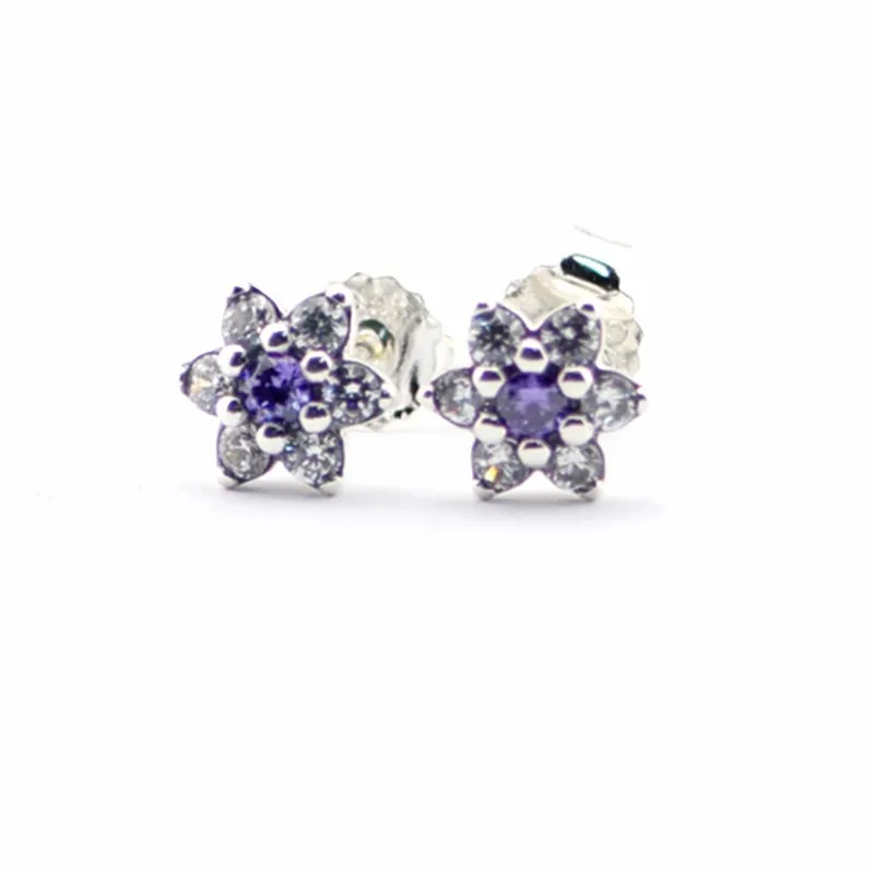 2016 Spring Jewelry Forget Me Not Earrings For Women Jewelry 925-Sterling-Silver Purple&Clear CZ Earring Women Fine Jewelry (1)