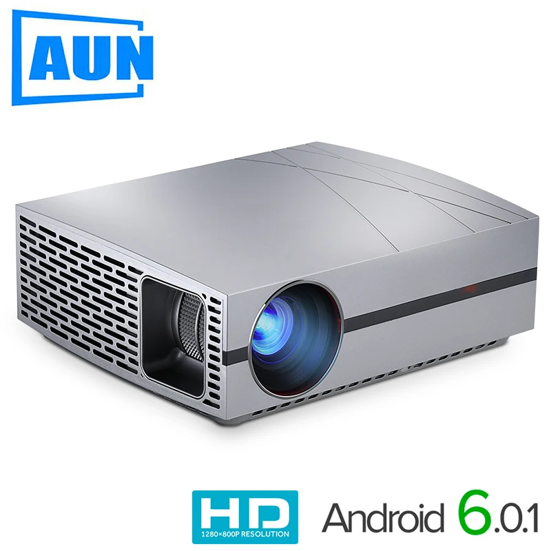 AUN LED Projector F20, (Optional Android Projector Suppor 4K,AC3) 4000Lumens 1280*800 Resolution,HIFI Speaker,3D Smart Cinema TV