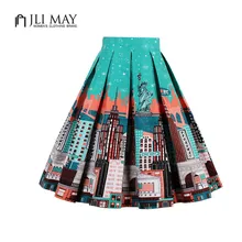 JLI может летние женские миди юбки принт Хепберн плиссированные винтажные элегантные 50 s рокабилли качели юбки женские зеленый осень Повседневное