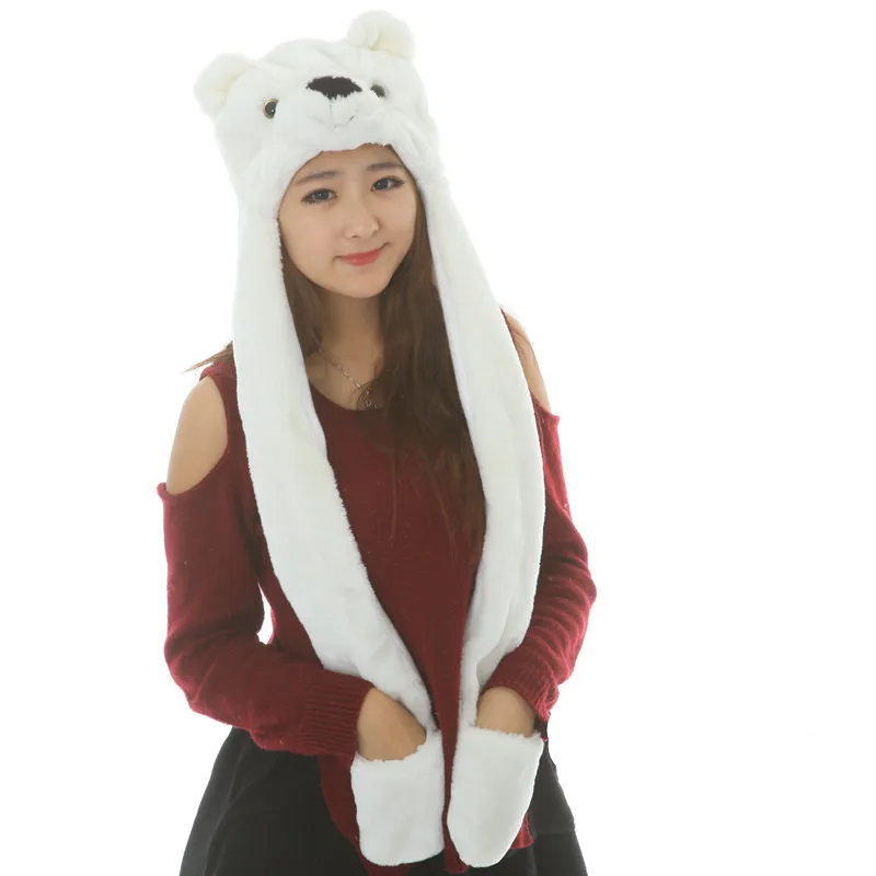 Полярный медведь мультфильм животных плюшевая шапка детская зимняя теплая шапка комбинированный шарф и перчатки