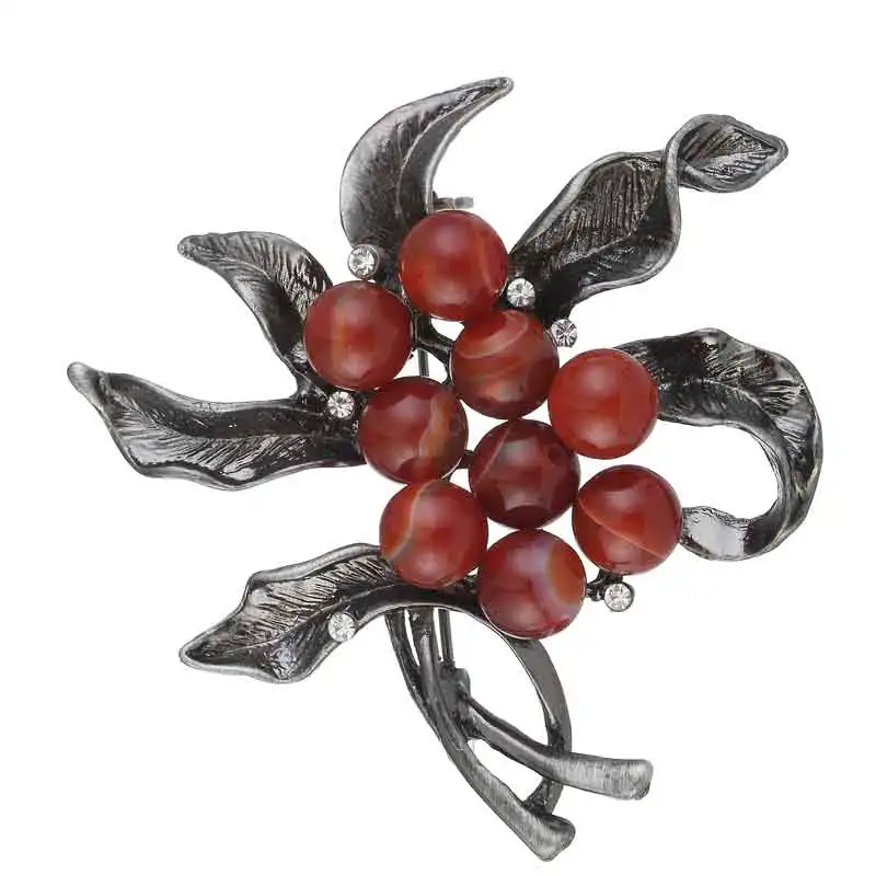 Trendy Plant Flower Branch Brooches For Women Crystal Rhinestone Vintage Brooch Pins Stone Decorative Party Christmas Jewelry - Цвет камня: Red Stone Brooch