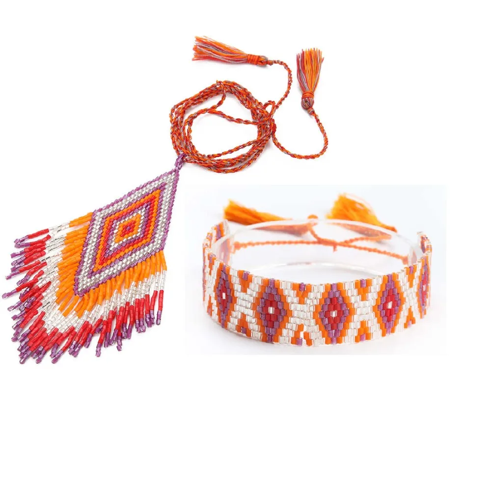 

Go2hobo MIYUKI Jewelry Sets Boho Women Bracelet Delica Beads Necklace Geometric Pattern Bracelets Bohemia Colorful Party Gift