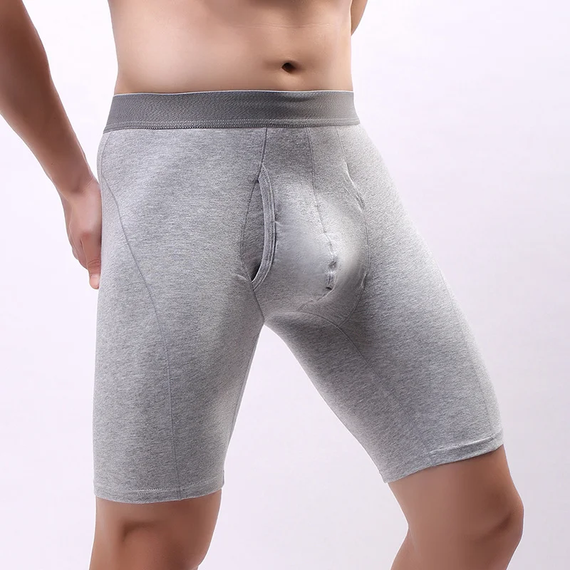 Helisopus Cotton Boxer Shorts Men Long Leg Comfort Underwear Shorts