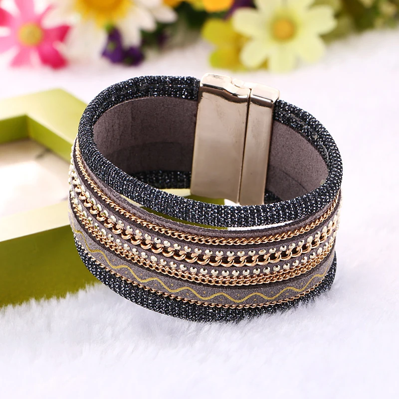 Fashion Bohemia Handmade Chain Wide Leather Bracelets