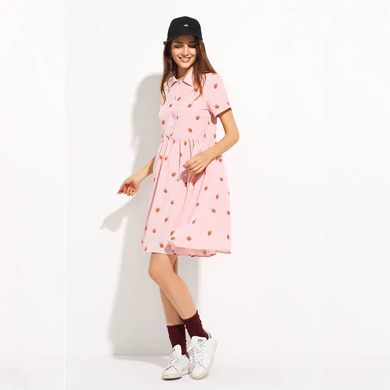 Darcydebie Fahsion женское платье с принтом клубники Kawaii розовый Vestidos Мини платья