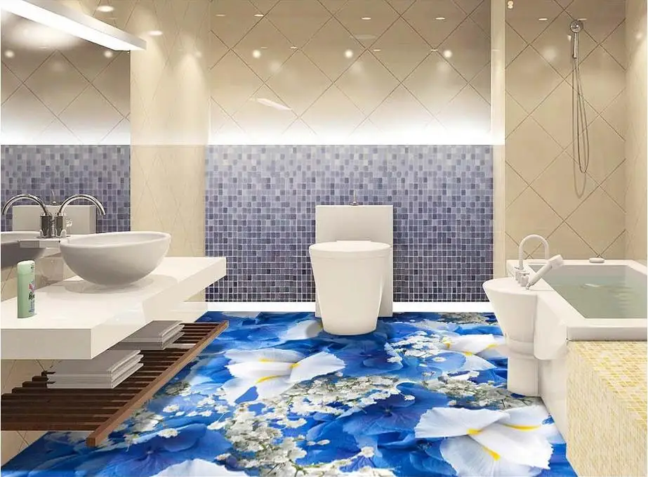custom vinyl flooring waterproof Blue Flowers wall mural wallpaper 3d