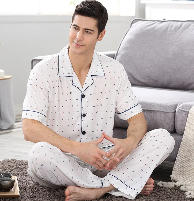 CherLemon новые мужские летние трикотажные Хлопковые пижамы мужские короткий рукав геометрический узор Повседневное Домашняя одежда пижамы
