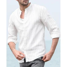 Осенняя мужская новая полосатая рубашка с длинными рукавами мужская стильная рубашка высокого качества стильные деловые Топы Рубашка мужская одежда для мужчин