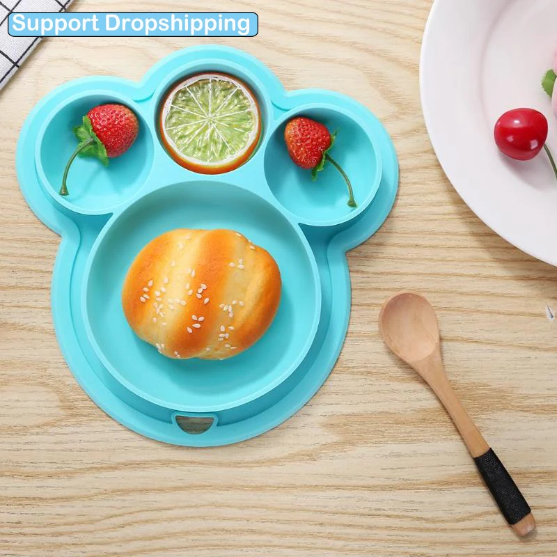Baby Feeding Bowl Kids Silicone Dinner Plate Suction Cup Hanging Hole Lid Baby Tableware Suction BPA Free Feeding Baby Dish