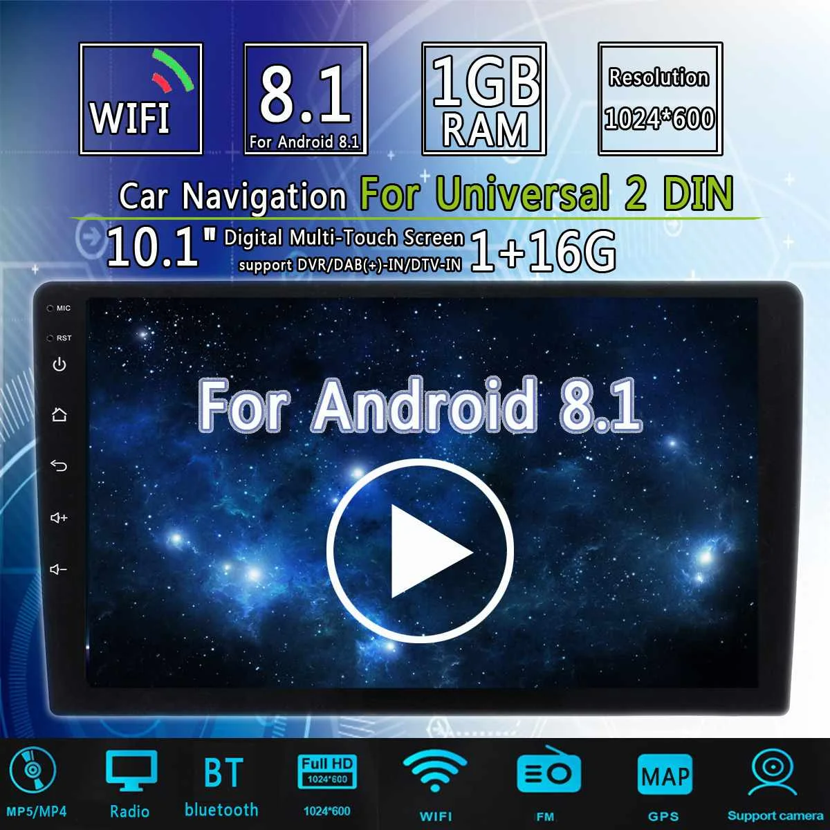 

10.1Inch 2Din for Android 8.0 bluetooth Car MP5 Player 1+16G IPS 2.5D Touch Screen Stereo Radio GPS WIFI FM Car Multimedia Playe