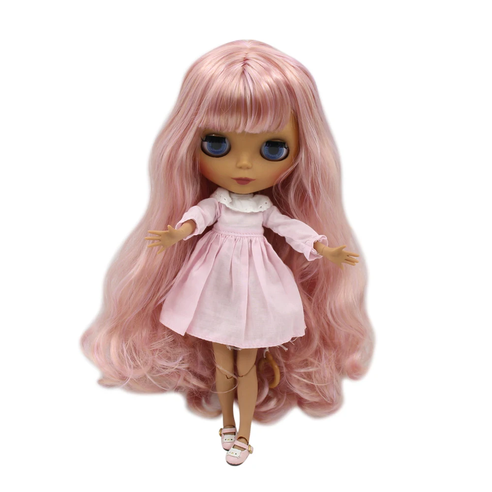 ICY DBS Blyth doll with black skin joint body and matte face long pink mixed hair BL2240/7008