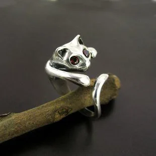 925 solid sterling silver ring female ring cute little pussy cat ring opening adjustable open ring anel de prata esterlina