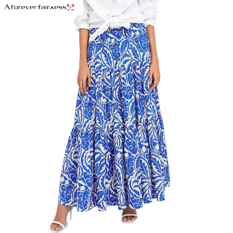 

A Forever 2019 Spring Summer New Printed Skirt Elastic Waist Stacked Skirt Fashion Printed Casual Women Skirt M-1116