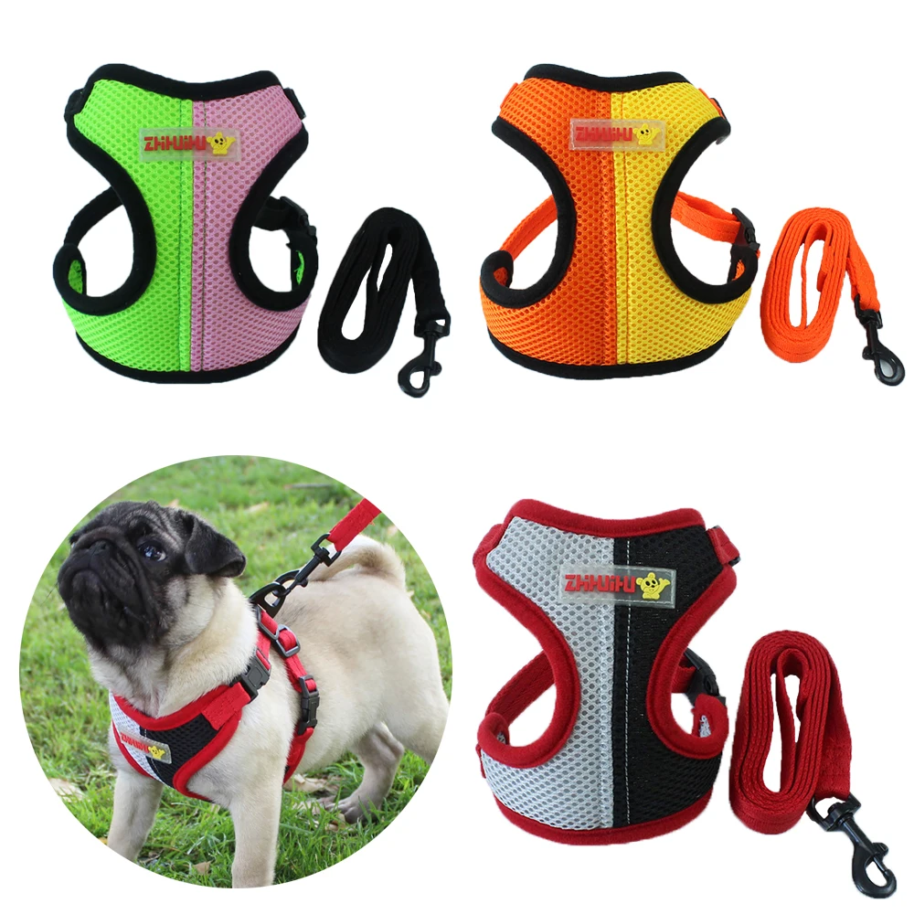 Soft Adjustable Breathable Nylon Mesh Puppy Pet Vest Cat Dog Harness and Leash Set Pet Walking