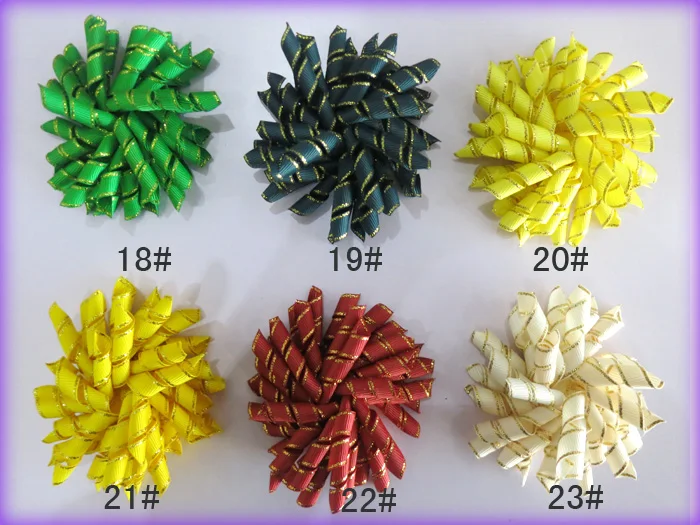

30 pcs Mini Korker Hair Bow Clips Set of 3.5" golden edge Corker - Girls Curly Grosgrain Ribbon Hairbows Free Shipping