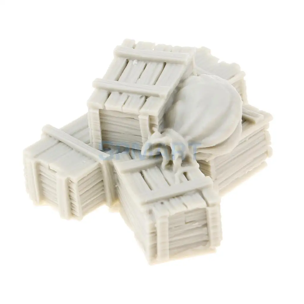 MagiDeal Unpainted Resin 1/35 Resin Soldier Scenario Accessories Set Ammunition Boxes & Bags Full Set Landscape Scene Toys