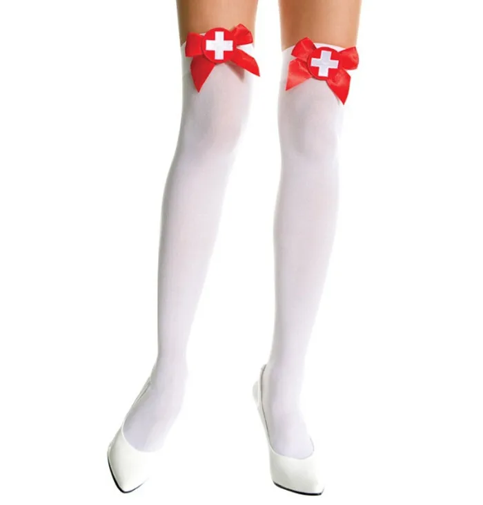 

White Thigh Highs Stocking with Nurse Bow