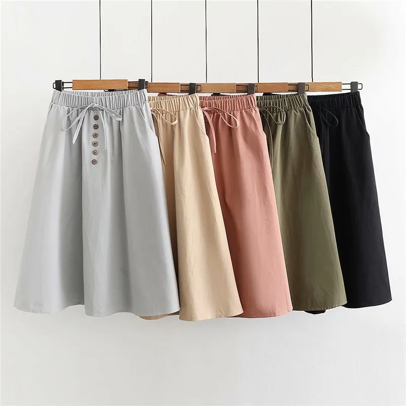 Gladiolus Harajuku Skirts Womens High Waist Button Pockets Tunic Gray Black Pink Midi Women Summer Skirt Faldas mujer moda 2019 (13)