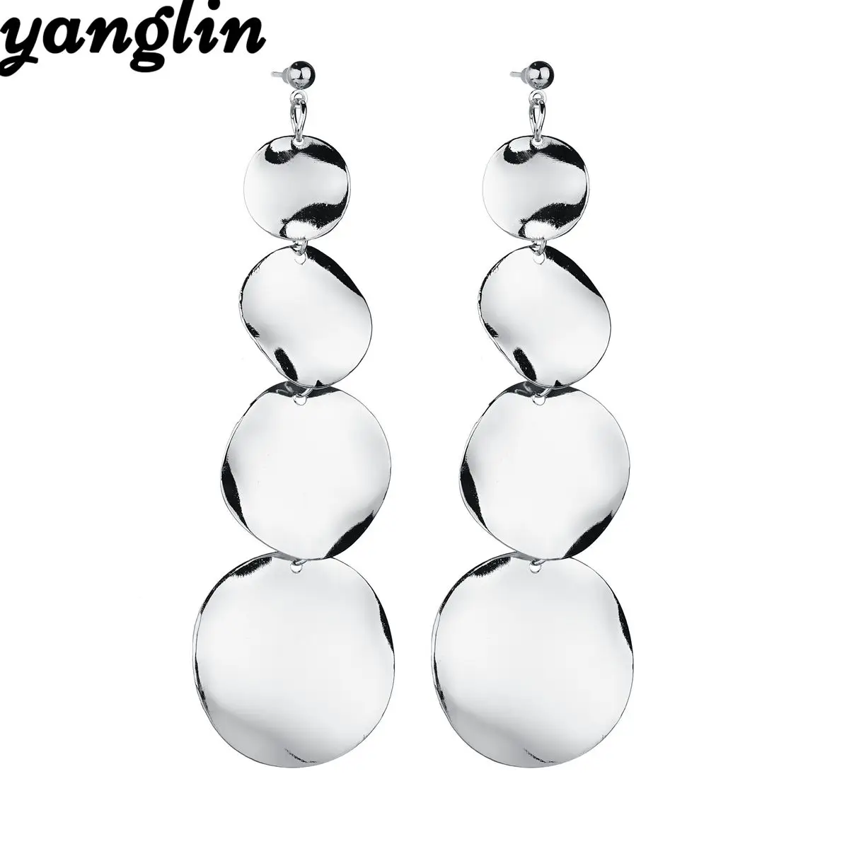 Charm Gold Silver Color Multi Round Long Drop Dangle Earrings For Women Maxi Small Circle Geometric Metal Party Jewelry | Украшения и