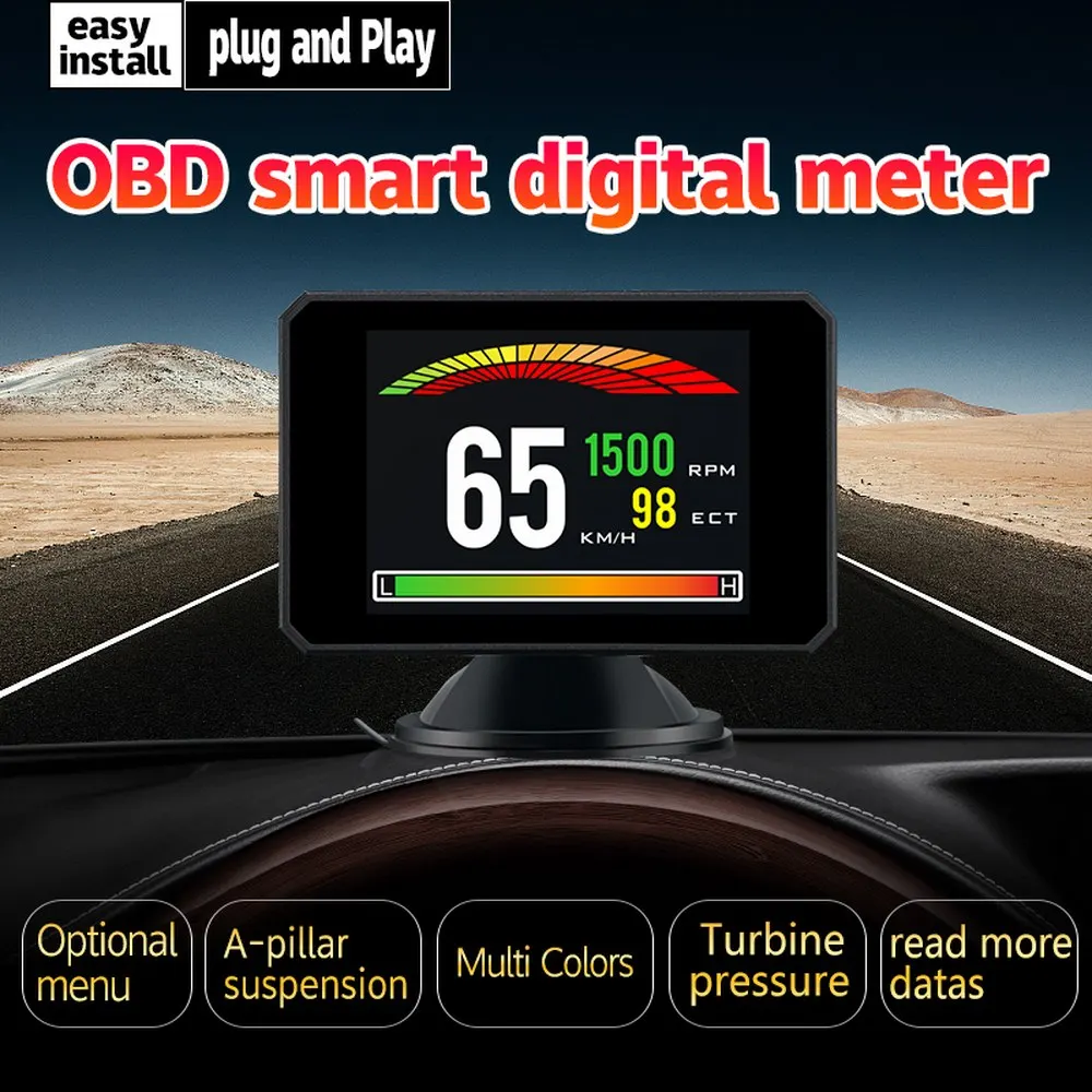 

Car Head-up Display P16 Oil Water Temp Gauge Speedometer Auto Alarm Driving Speed Voltage Alarm Car Electronics Accessories
