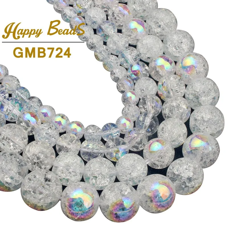 

Plated White Clear Snow Cracked Crystal Natural Stone Beads Round Loose Spacer Beads For Jewelry Making Diy Bracelet 6/8/10/12mm