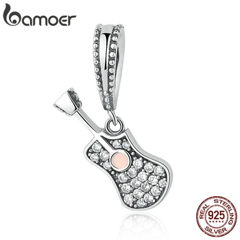 

BAMOER 925 Sterling Silver Musical Instrument Popular Guitar Pendant fit Charms Bracelets Women Fashion Jewelry SCC113