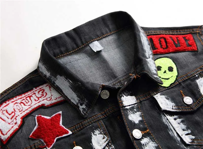 Mcikkny Men's Fashion Denim Vest Flowers Embroidery Patchwork Slim Jeans Waistcoats For Male Sleeves Jeans Jackets Size M-3XL (3)