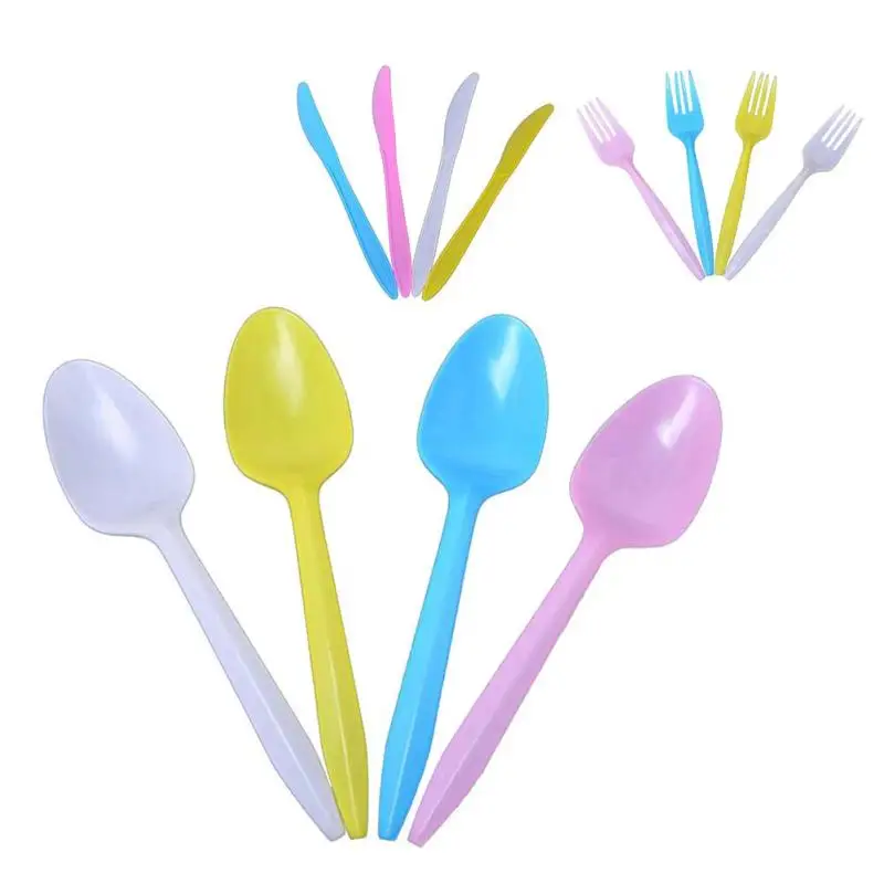 24Pcs/set Birthday Party Disposable Plastic Tableware Fork Spoon Knife