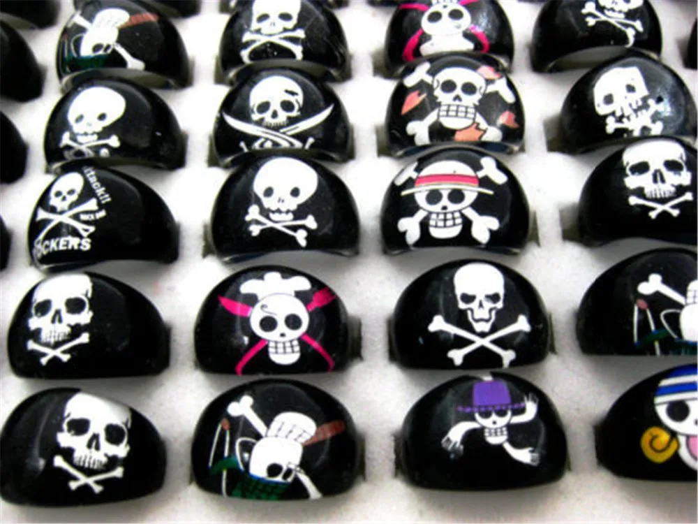 

Wholesale Lots 20pcs Men's Skull Skeleton Black Resin Lucite Children/Kid Rings