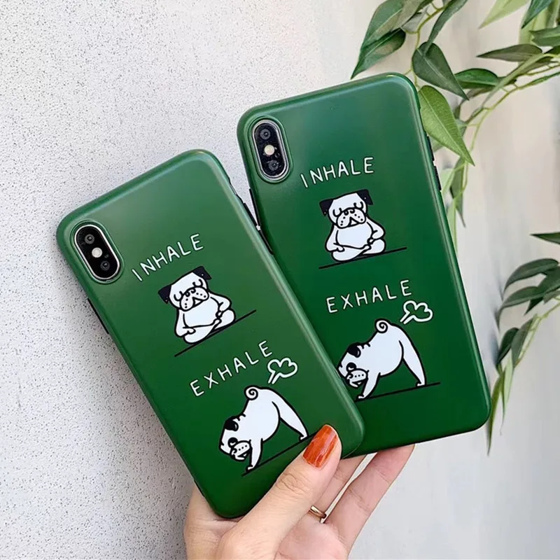 

Funny Cartoon Green Yoga dog cute animal phone case For coque iPhone 7 7 plus 8 6 plus case silicon for iPhone cover X XS max XR