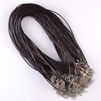 

Wholesale 1.5mm Brown Wax Leather Cord Necklace Rope 45cm Chain Lobster Clasp DIY Jewelry Accessories 100pcs/lot with Adjustable
