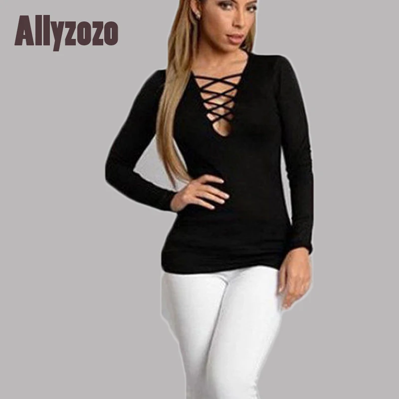 Women Girls Casual Loose Long Sleeve Criss Cross Neck Tops Tee Shirts Size