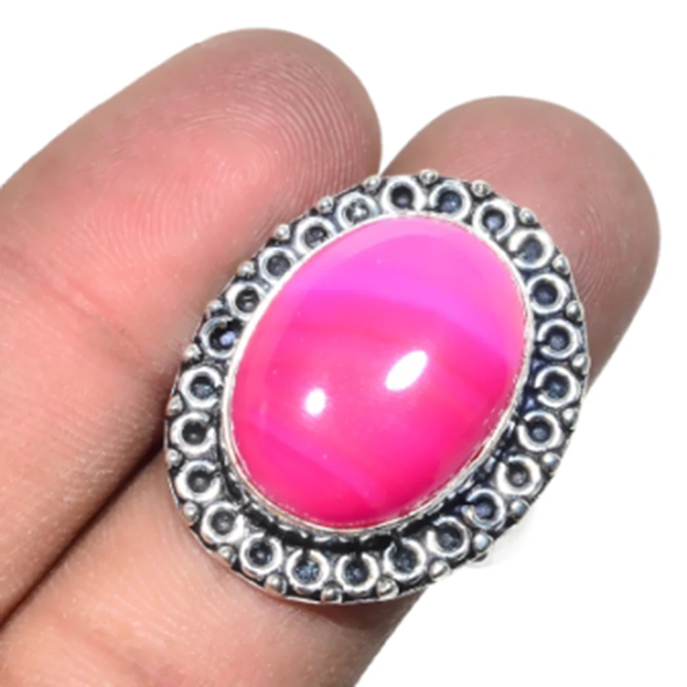 Botswana Agates Ring Silver Overlay over Copper , Size 9 , R4888in