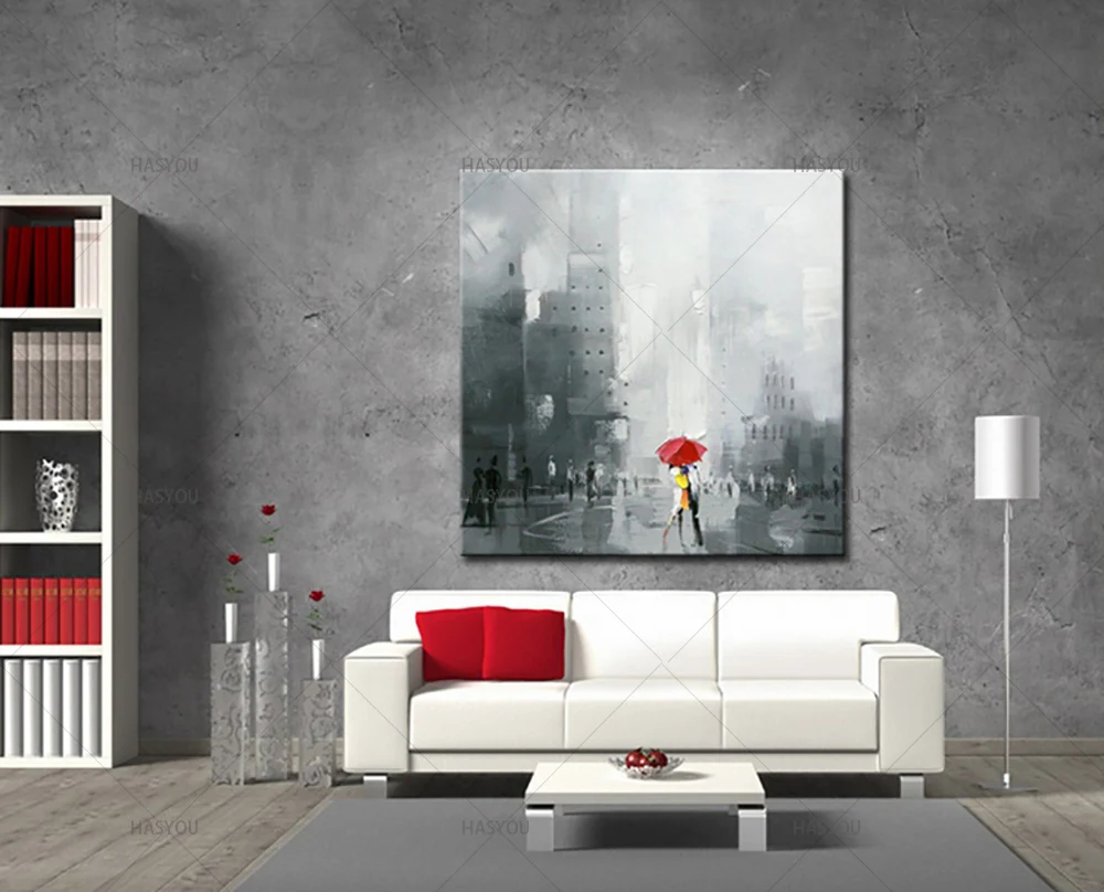 

Large Abstract City Building Hand Painted Canvas Oil Painting Handmade Wall Art home Decorative Picture for Living Room office