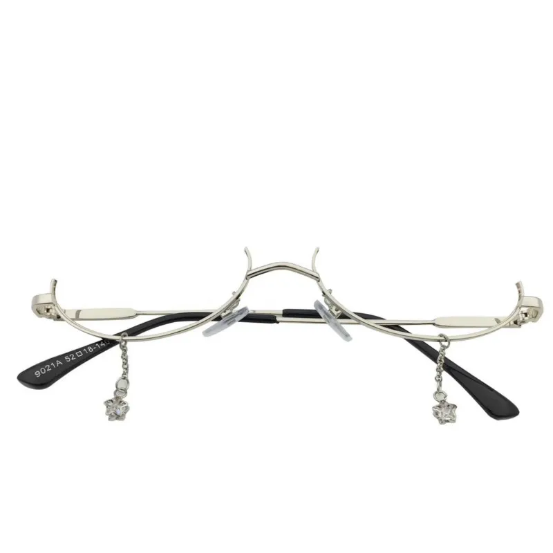 Поддельные очки, оправа для женщин, полукруглые очки с цепочкой, прозрачные, без линз, очки для мужчин, серебристые, золотые, металлические, оправа для очков Oculos De Grau