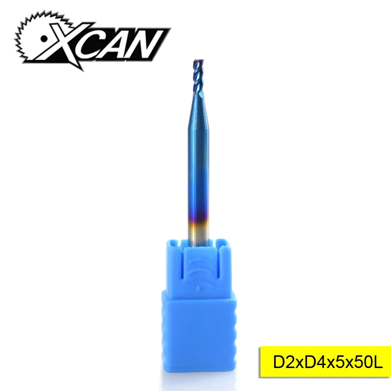 XCAN 1pc 2mm Diameter 3 Flute End Milling Cutter Nano Blue Coating Carbide End Mill For Aluminum Cutting CNC Router Bit