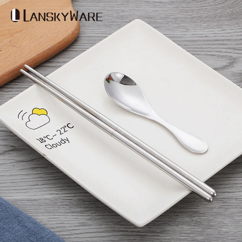 

LANSKYWARE 3 Pcs/Set Portable Dinnerware Set With Bag 304 Stainless Steel Cutlery Set Portable Camping Picnic Tableware Set