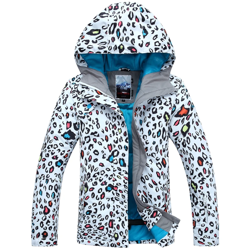 Womens ski jacket leopard print female snowboarding jacket ladies