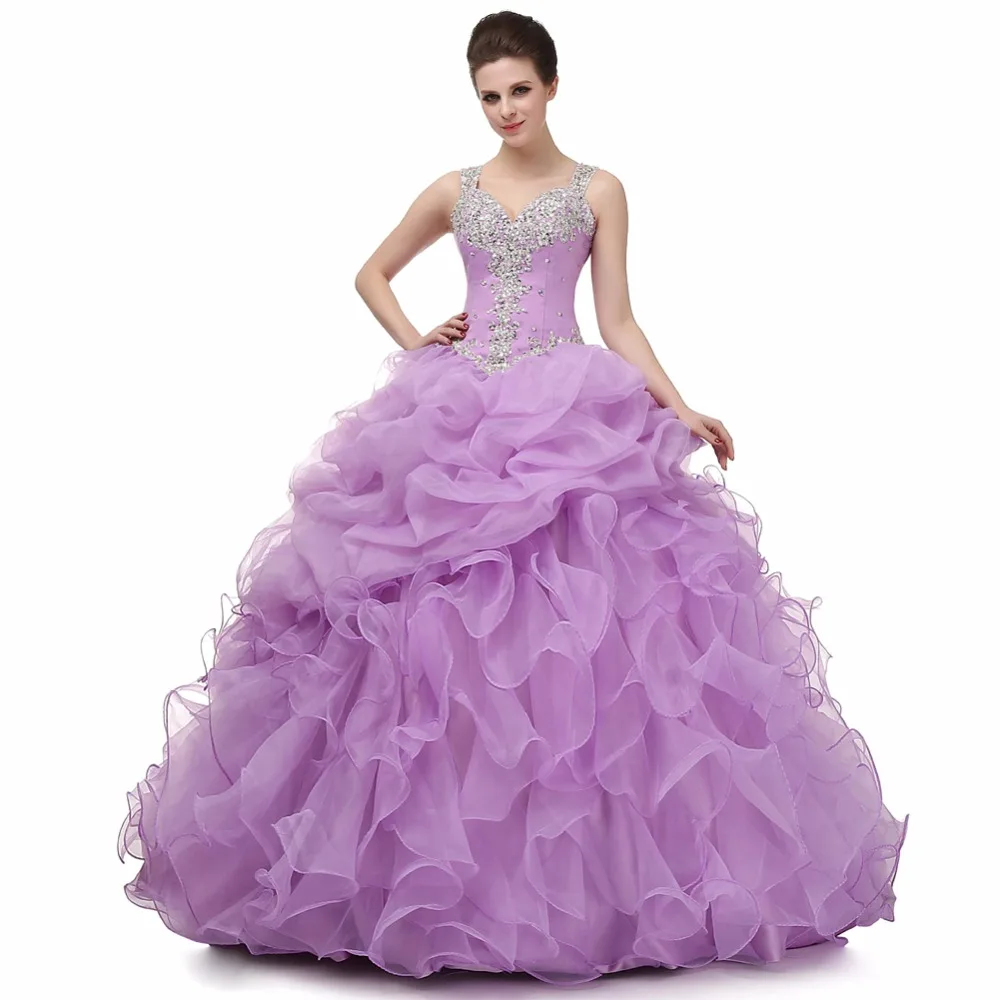 Сиреневый Дешевые Бальные платья бальное платье Милая оборка из органзы