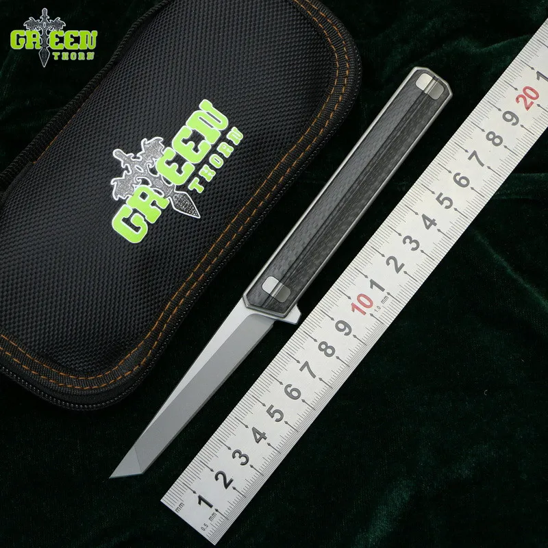 Online Verde espina pequeño QM tácticas Flipper cuchillo plegable de titanio + CF manejar D2 para acampar al aire libre de bolsillo de supervivencia cuchillos herramientas EDC