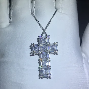 

Handmade Cross Pendant T shape AAAAA zircon cz 925 sterling silver Party Wedding Pendants with necalace for women Jewelry Gift