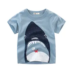 Летние детские футболки с принтом акулы; Детские повседневные футболки с короткими рукавами; хлопковые топы