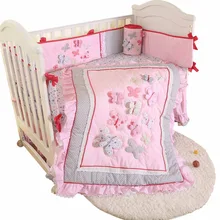 Комплект постельного белья для детей из 4 предметов, милый комплект постельного белья для кроватки, хлопковое детское постельное белье, включает одеяло, юбку, листовые бамперы